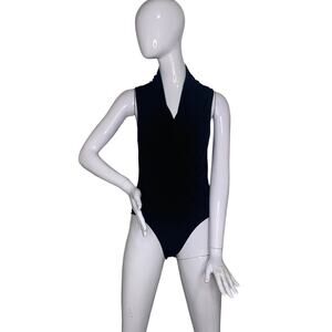 Marilyn Monroe Bodysuit Sleeveless Faux Rap Two Snap Buttons Solid Black Size M